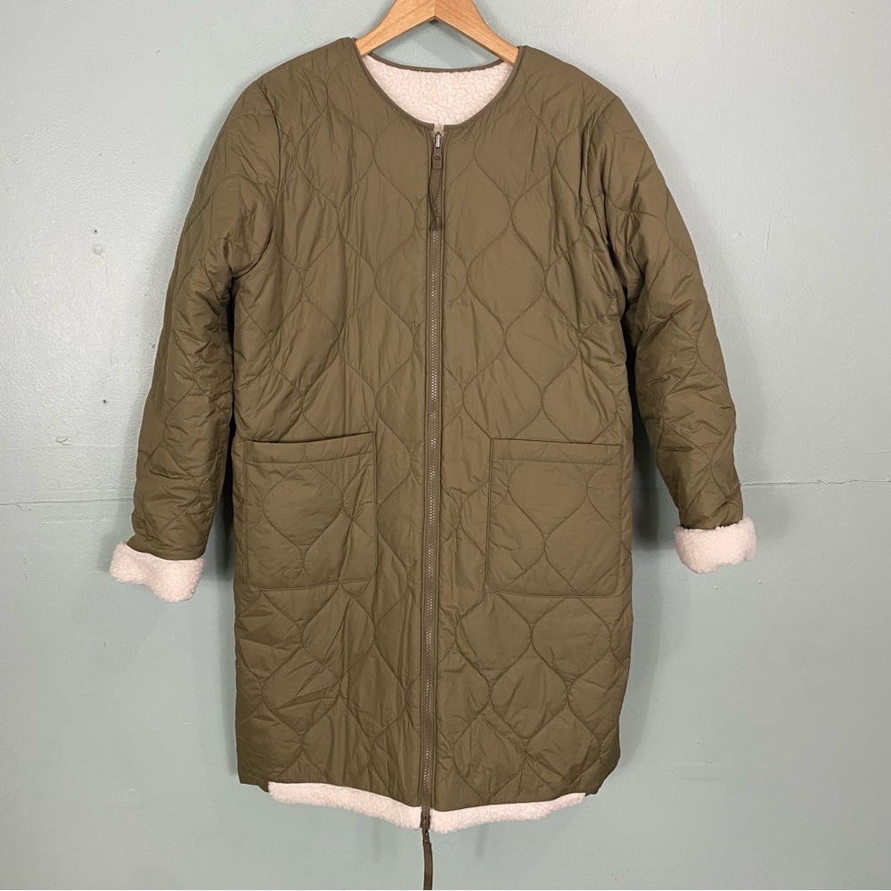 Rails Granger Quilted Coat Jacket Reversible Sherpa Ivory Olive Green Small??